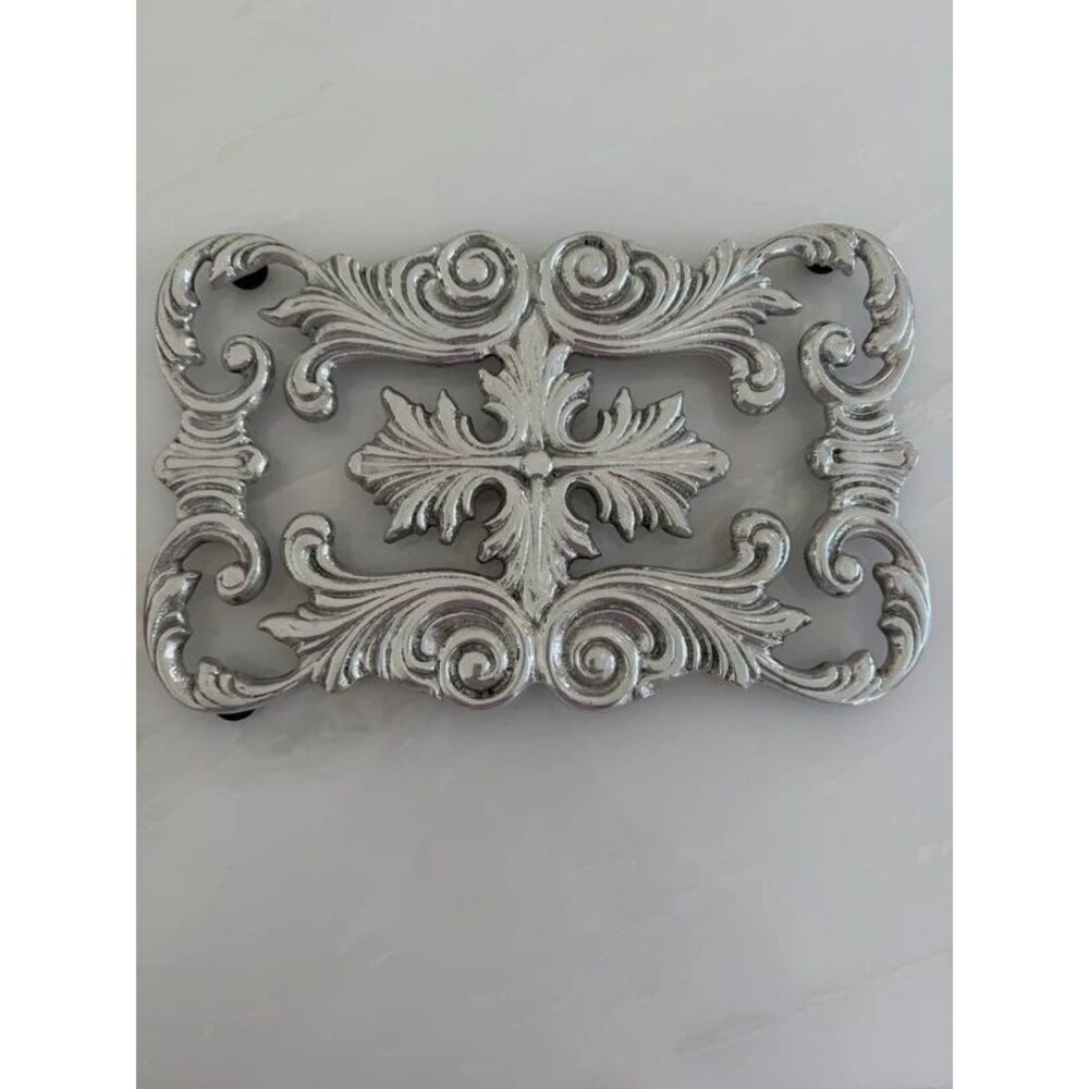 Vintage Ornate Silver-Tone Baroque Filigree trivet decor